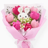 YSHomy Pink Crochet Rabbit Tulip Bouquet